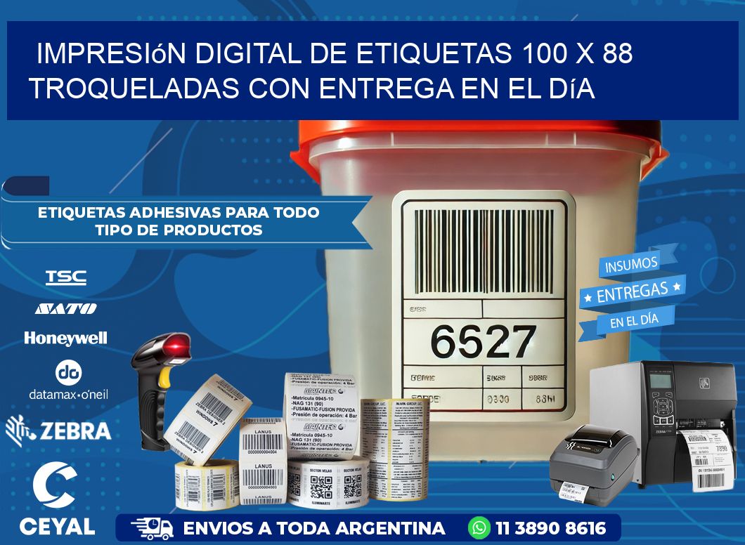 Impresión digital de etiquetas 100 x 88 troqueladas con entrega en el día