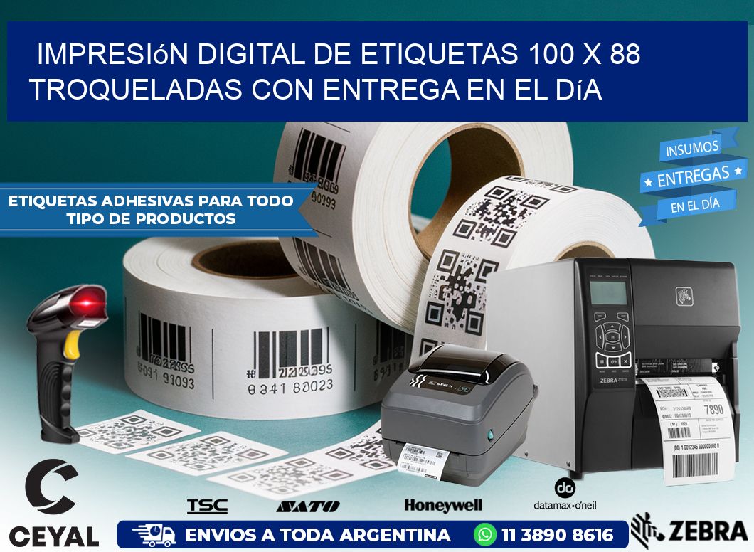 Impresión digital de etiquetas 100 x 88 troqueladas con entrega en el día