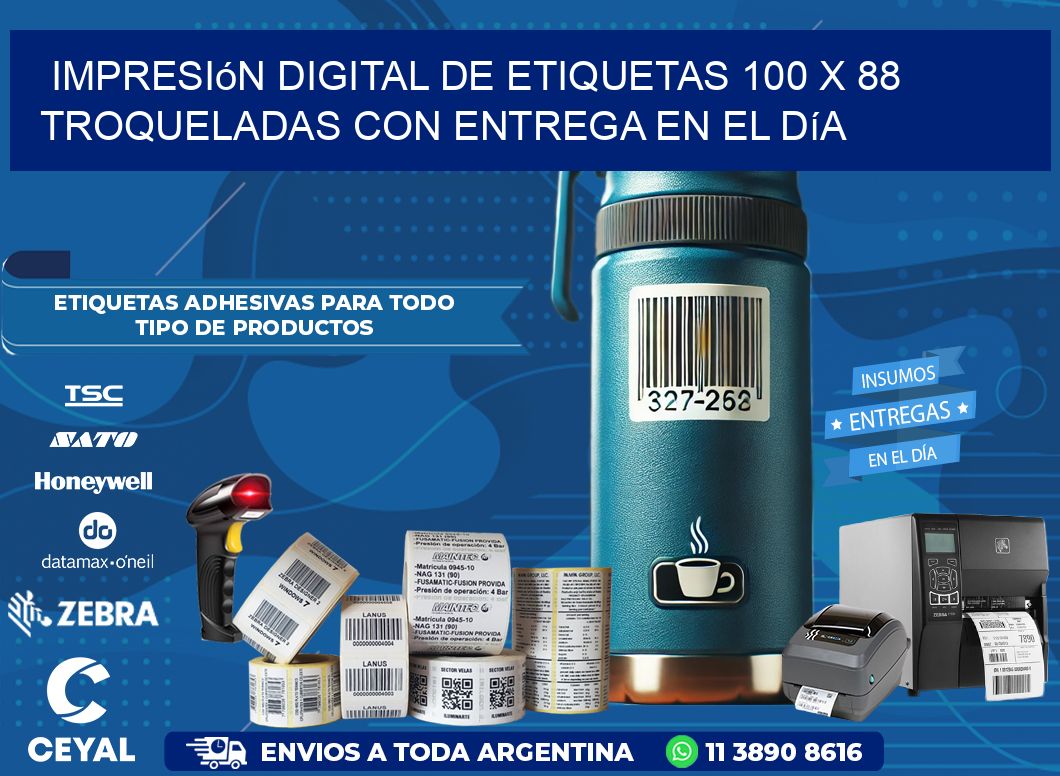 Impresión digital de etiquetas 100 x 88 troqueladas con entrega en el día