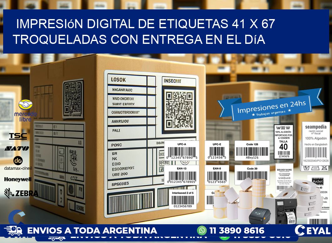 Impresión digital de etiquetas 41 x 67 troqueladas con entrega en el día