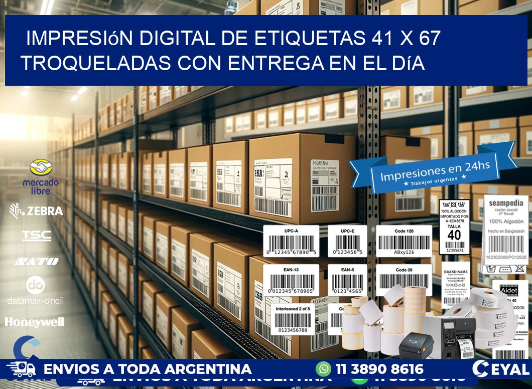 Impresión digital de etiquetas 41 x 67 troqueladas con entrega en el día