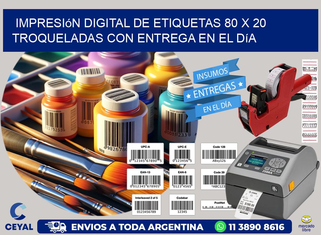 Impresión digital de etiquetas 80 x 20 troqueladas con entrega en el día
