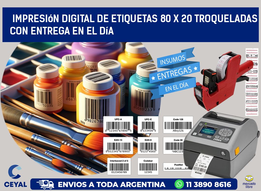 Impresión digital de etiquetas 80 x 20 troqueladas con entrega en el día