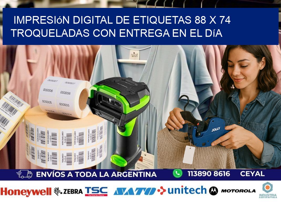 Impresión digital de etiquetas 88 x 74 troqueladas con entrega en el día