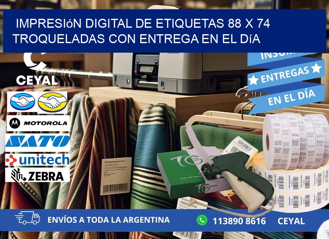 Impresión digital de etiquetas 88 x 74 troqueladas con entrega en el día