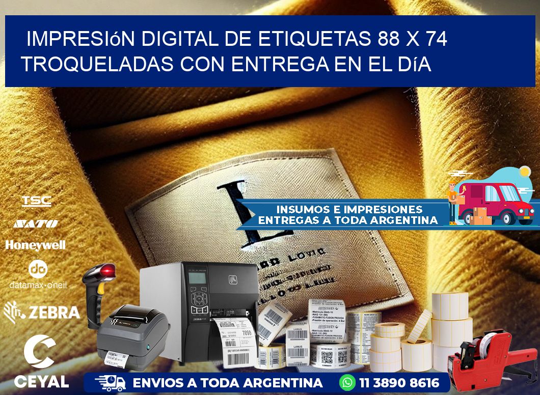 Impresión digital de etiquetas 88 x 74 troqueladas con entrega en el día