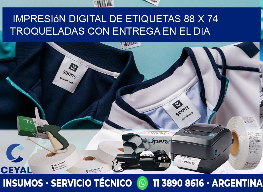 Impresión digital de etiquetas 88 x 74 troqueladas con entrega en el día
