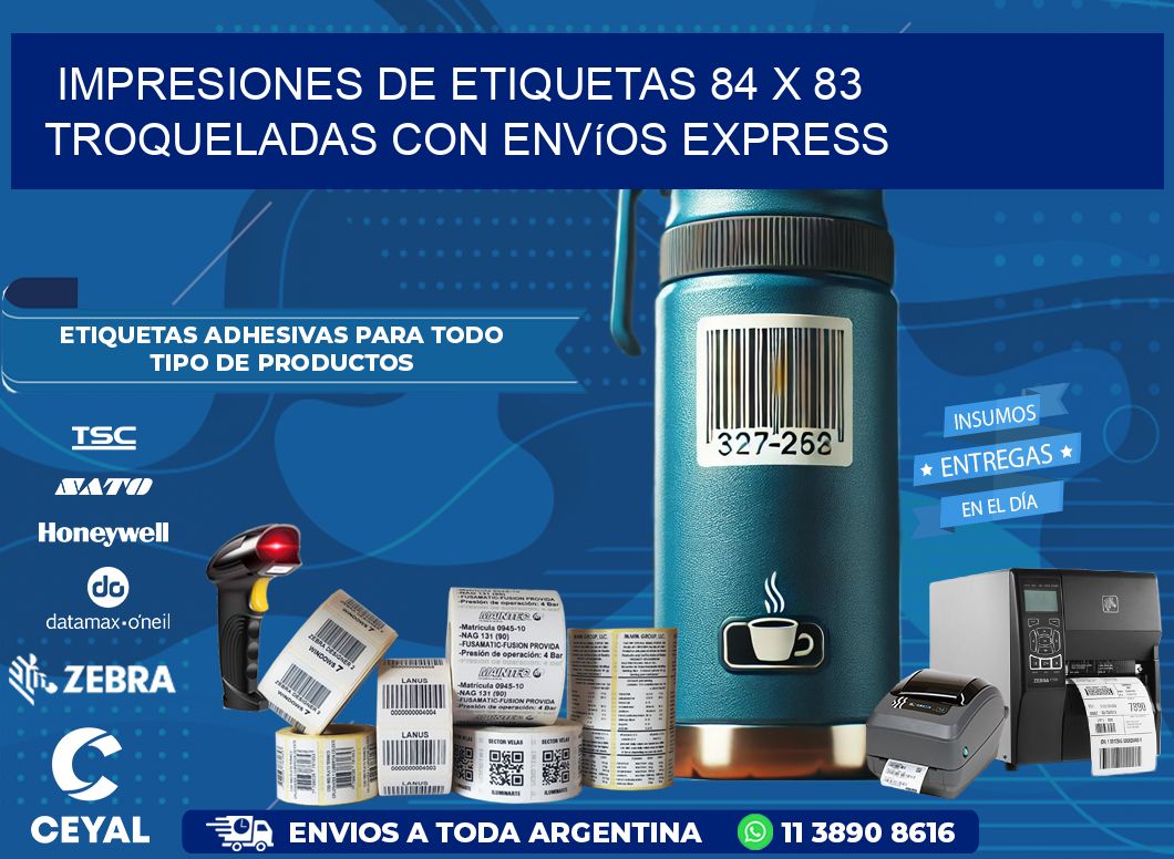 Impresiones de etiquetas 84 x 83 troqueladas con envíos express