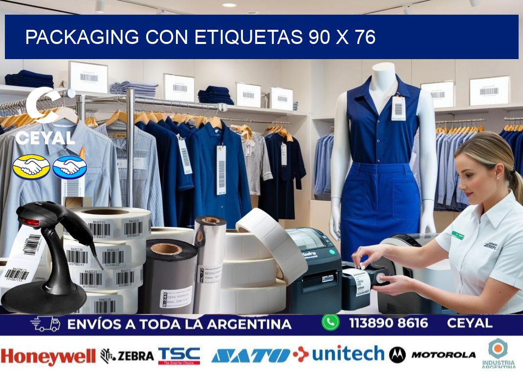 Packaging con etiquetas 90 x 76