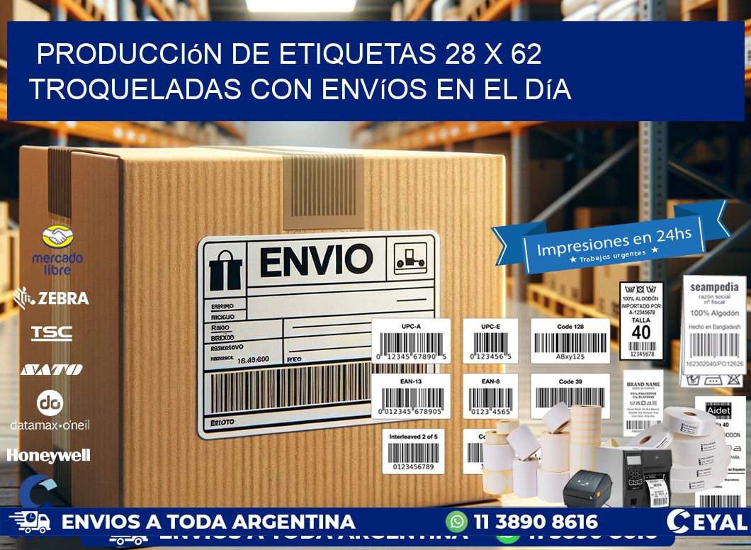 Producción de etiquetas 28 x 62 troqueladas con envíos en el día