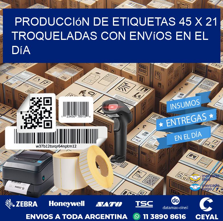 Producción de etiquetas 45 x 21 troqueladas con envíos en el día