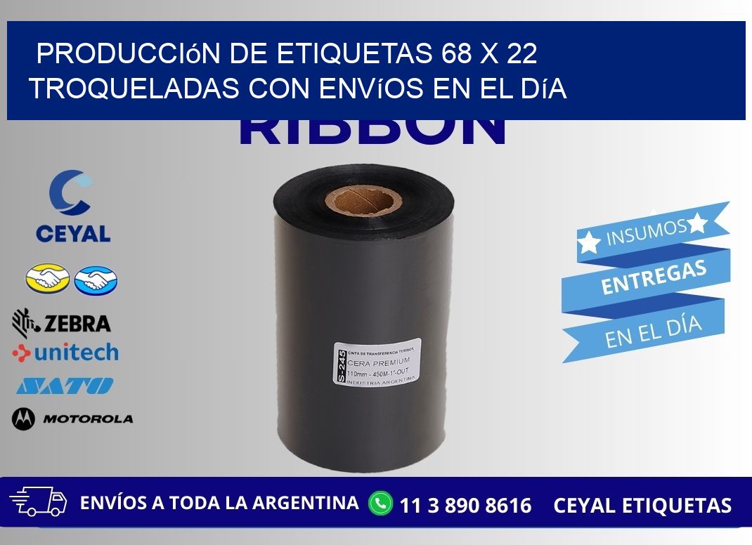 Producción de etiquetas 68 x 22 troqueladas con envíos en el día