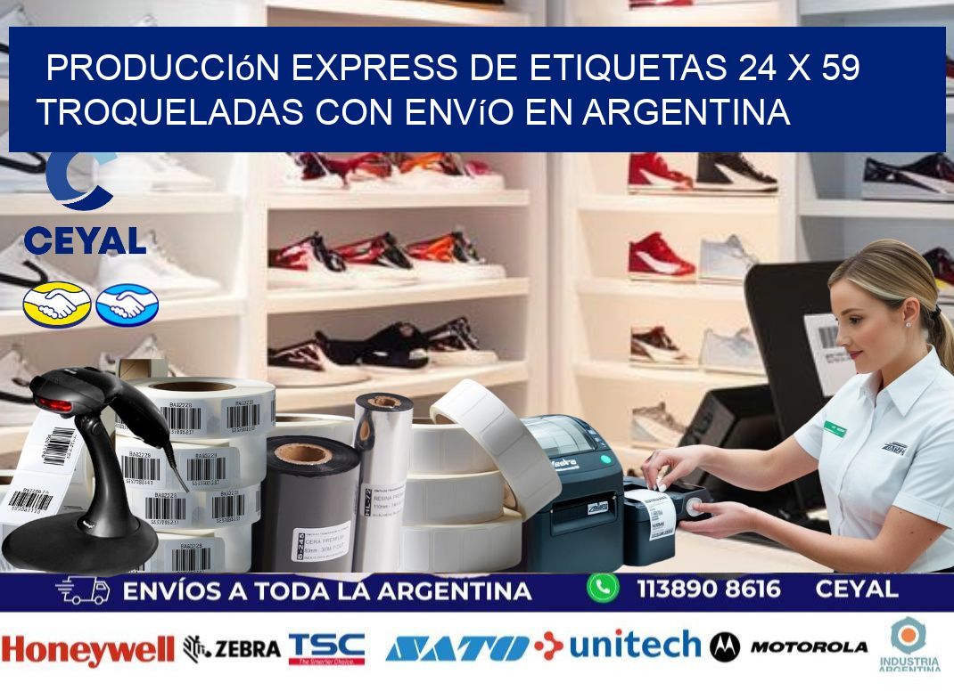 Producción express de etiquetas 24 x 59 troqueladas con envío en Argentina
