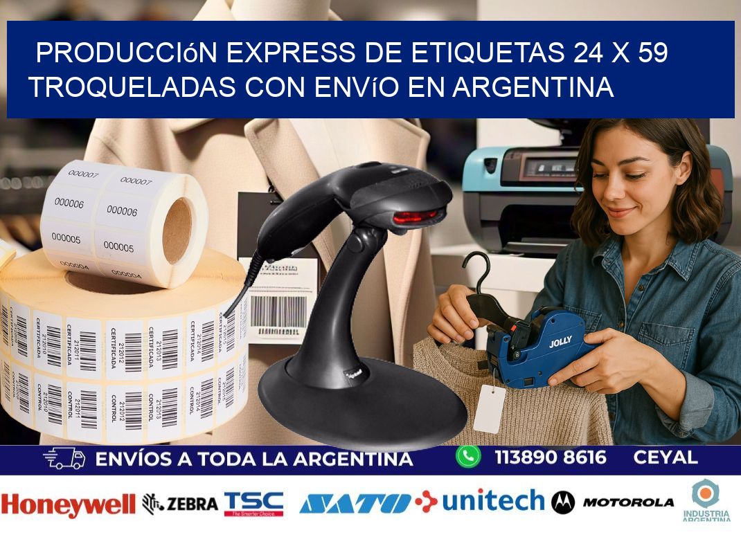 Producción express de etiquetas 24 x 59 troqueladas con envío en Argentina