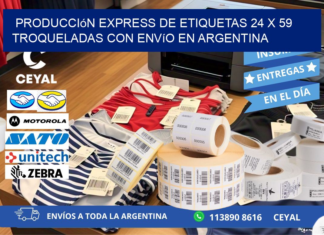 Producción express de etiquetas 24 x 59 troqueladas con envío en Argentina
