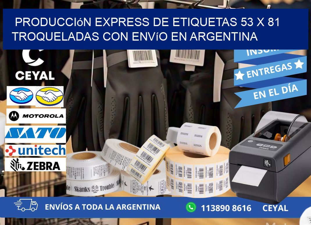 Producción express de etiquetas 53 x 81 troqueladas con envío en Argentina