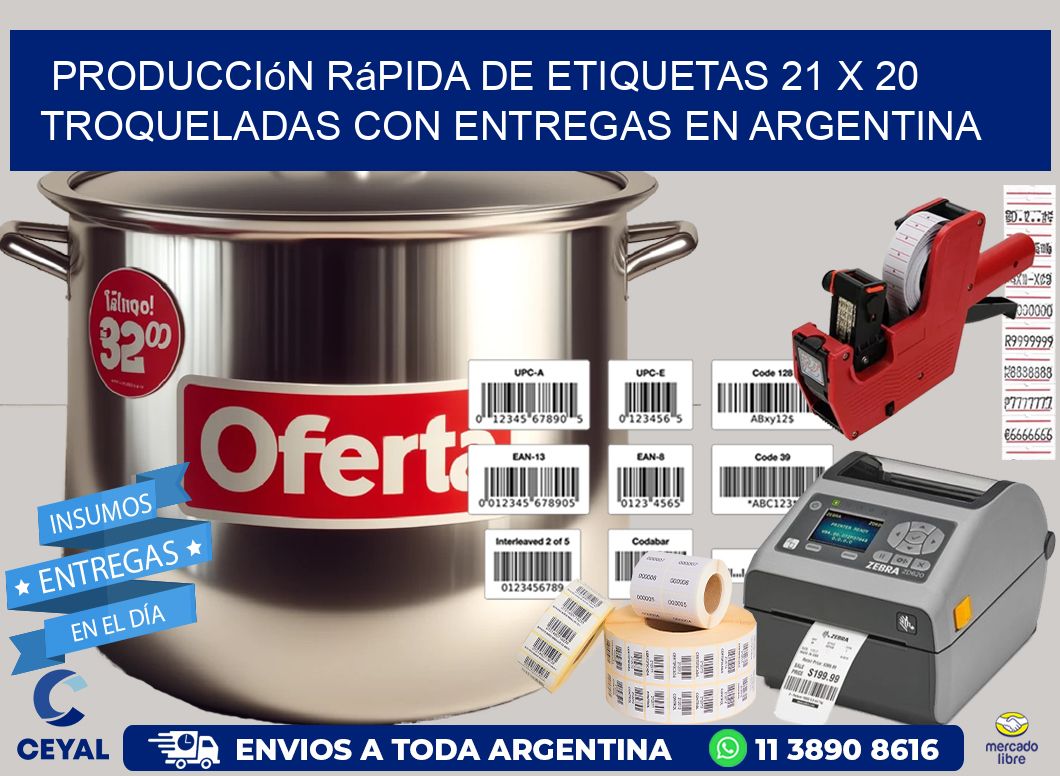 Producción rápida de etiquetas 21 x 20 troqueladas con entregas en Argentina