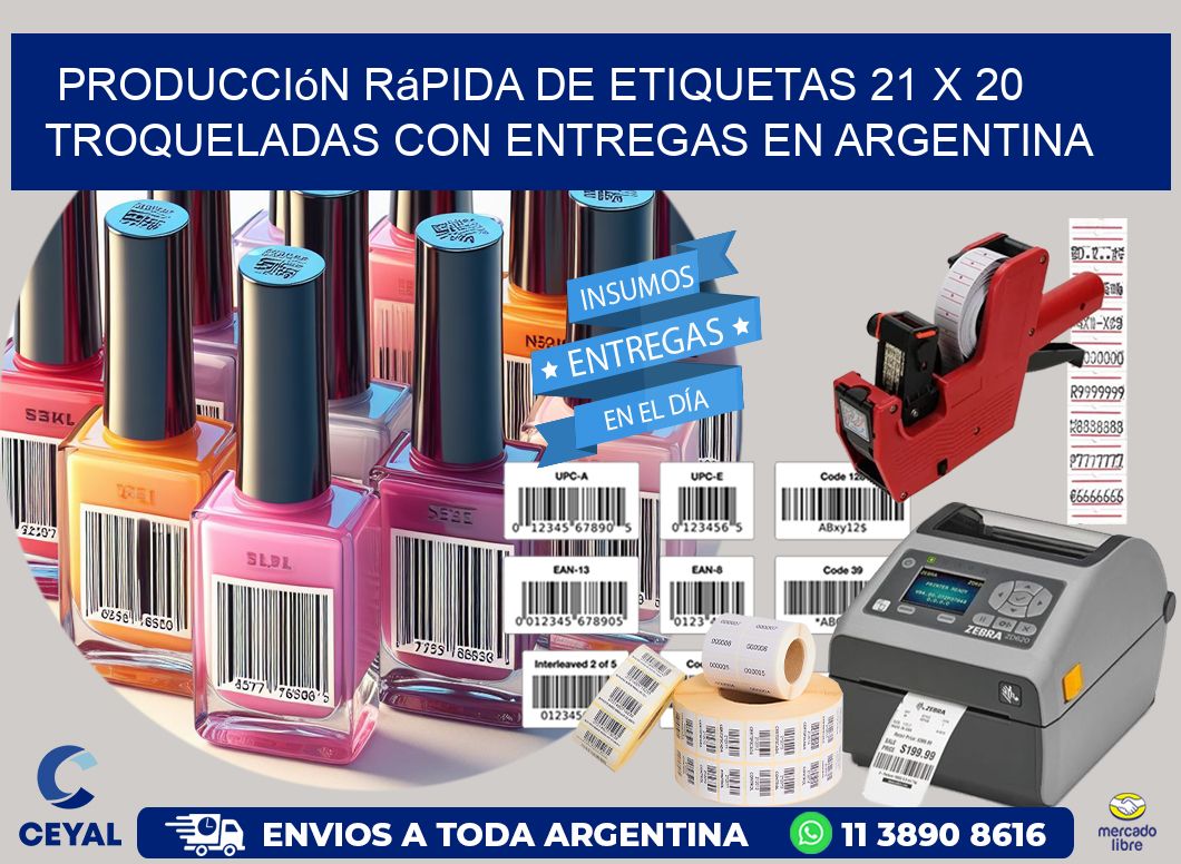 Producción rápida de etiquetas 21 x 20 troqueladas con entregas en Argentina