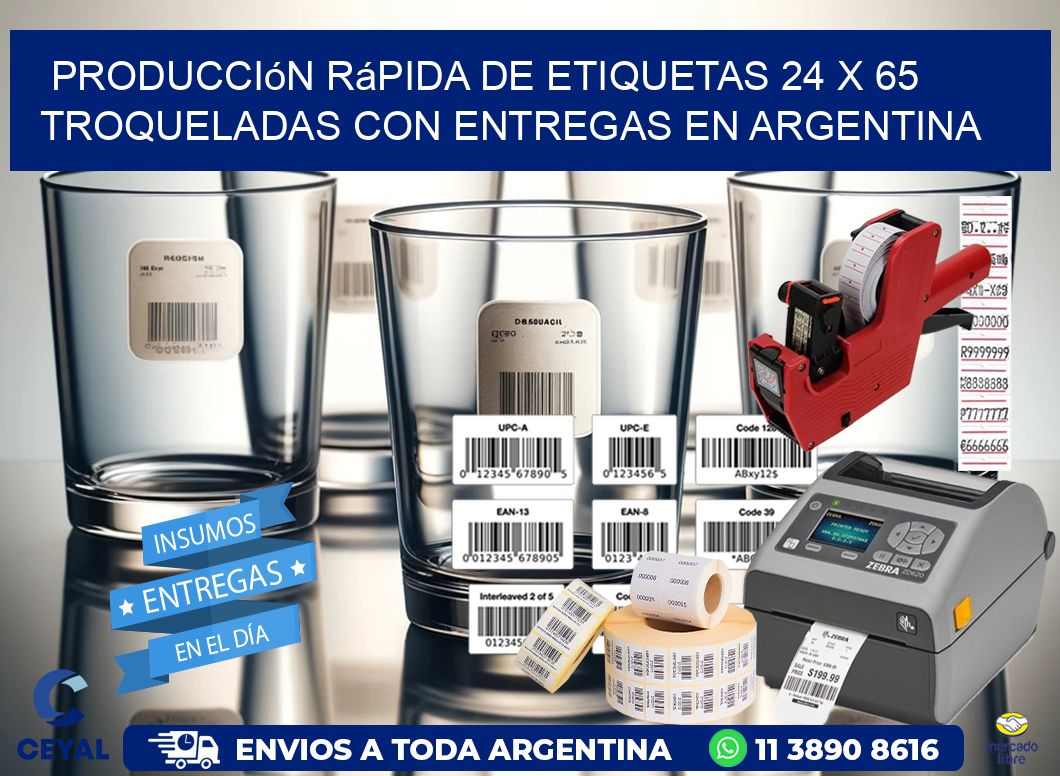 Producción rápida de etiquetas 24 x 65 troqueladas con entregas en Argentina