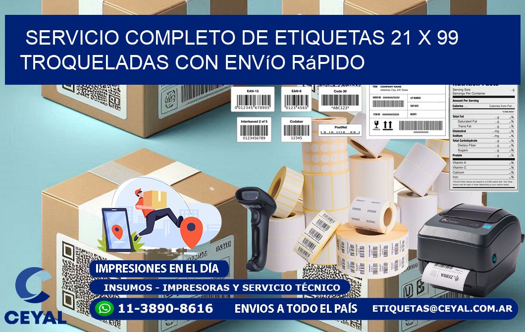 Servicio completo de etiquetas 21 x 99 troqueladas con envío rápido