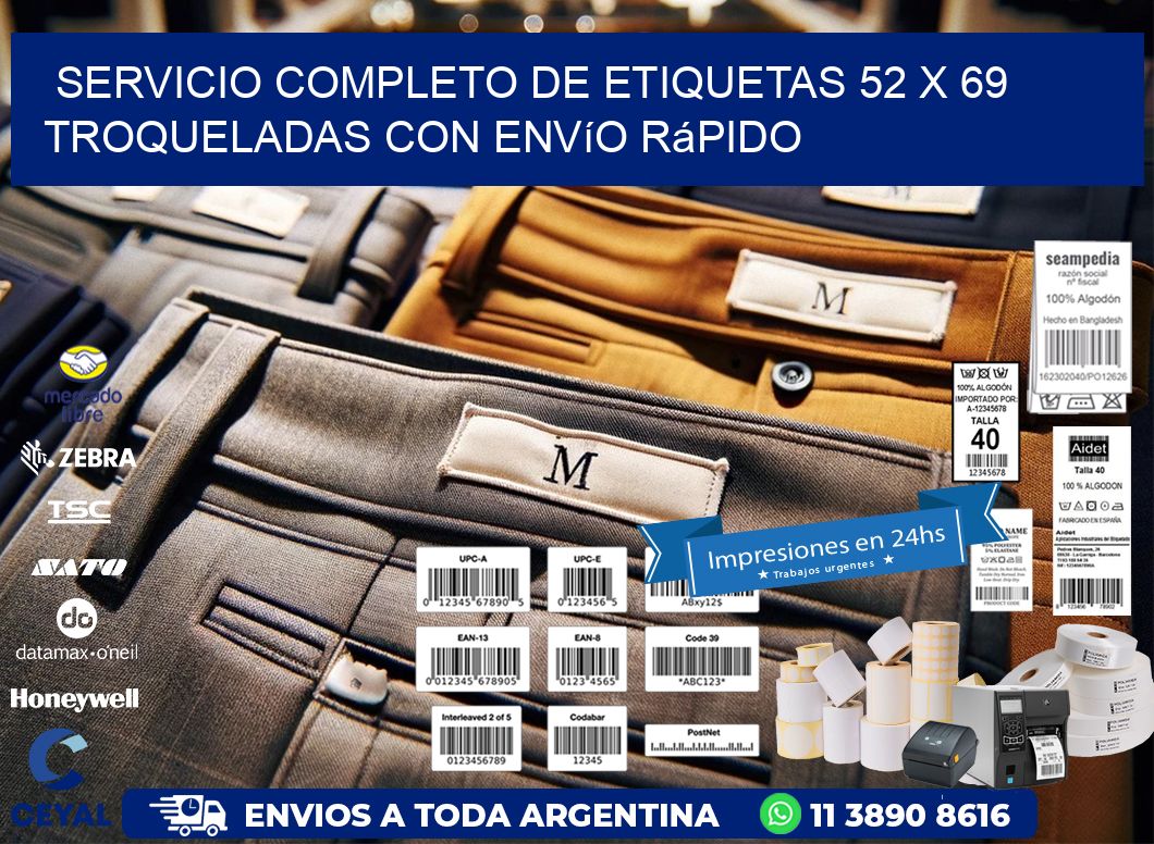 Servicio completo de etiquetas 52 x 69 troqueladas con envío rápido