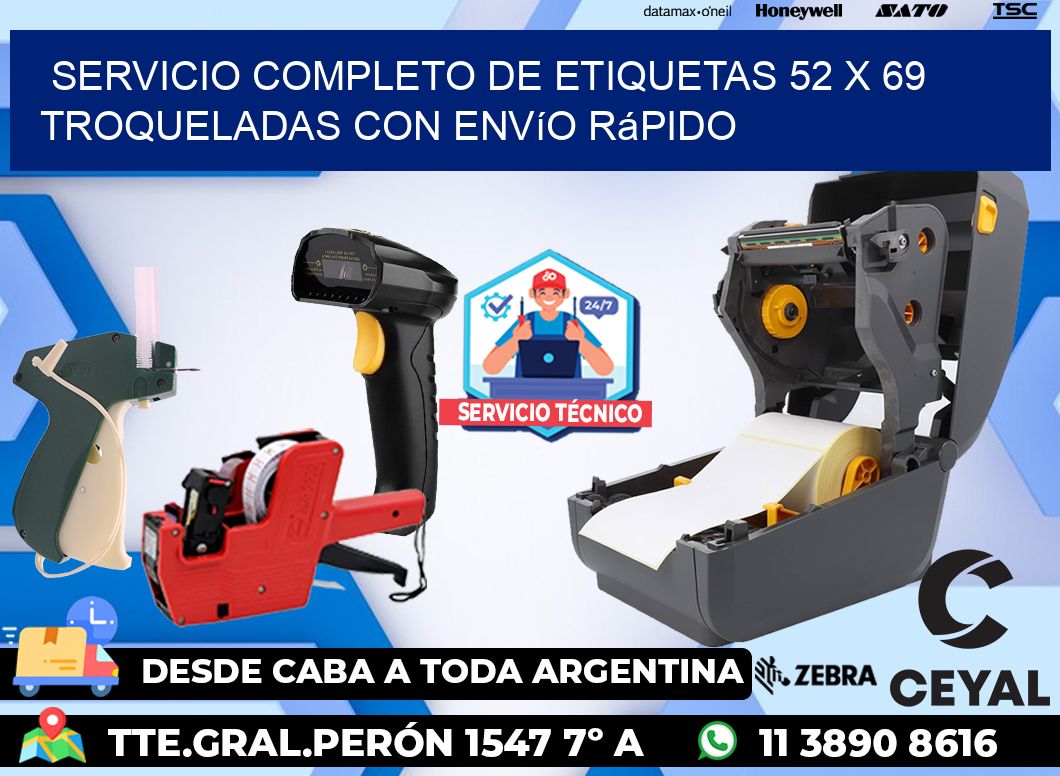 Servicio completo de etiquetas 52 x 69 troqueladas con envío rápido
