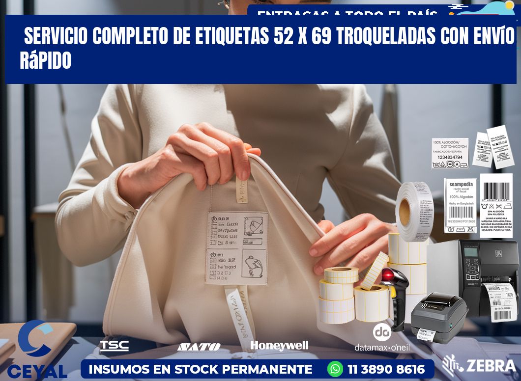 Servicio completo de etiquetas 52 x 69 troqueladas con envío rápido