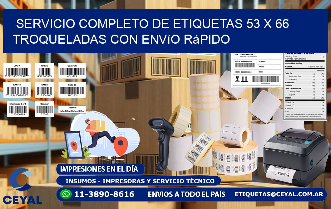 Servicio completo de etiquetas 53 x 66 troqueladas con envío rápido