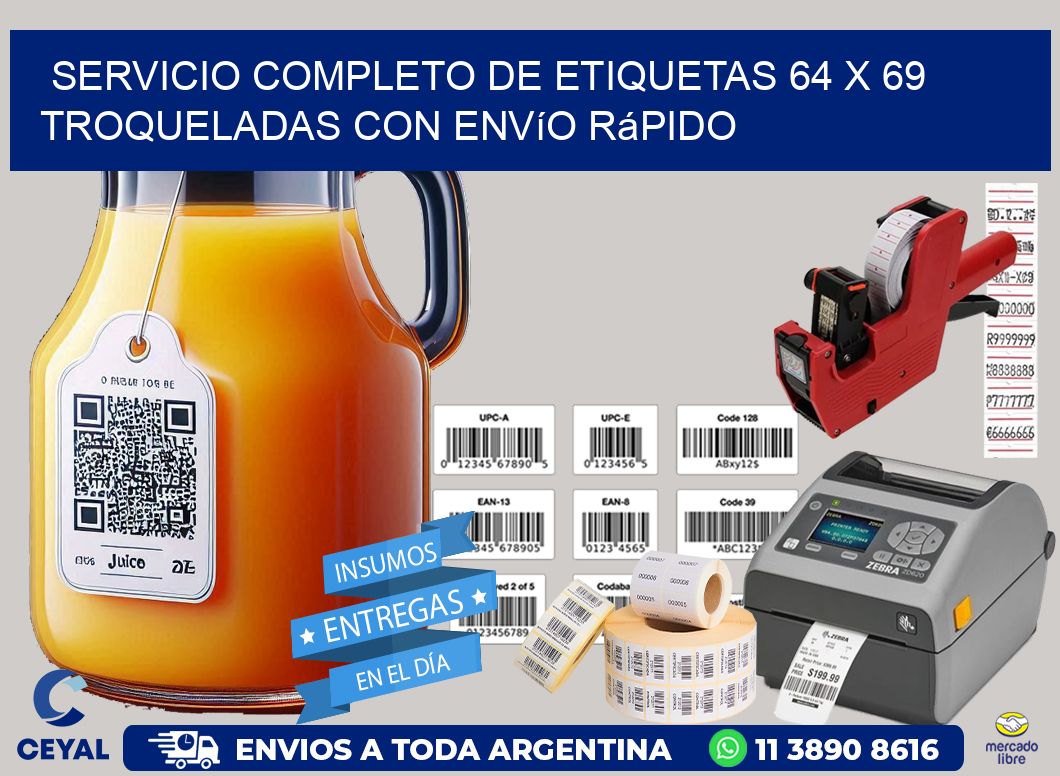 Servicio completo de etiquetas 64 x 69 troqueladas con envío rápido