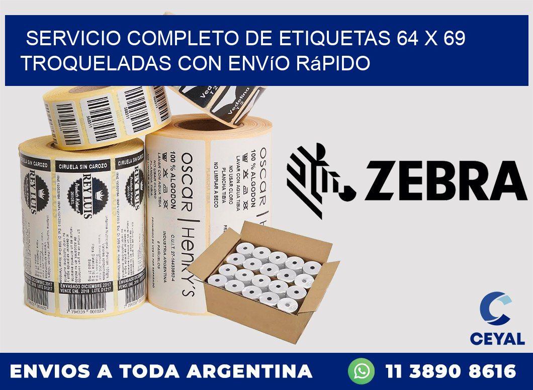 Servicio completo de etiquetas 64 x 69 troqueladas con envío rápido