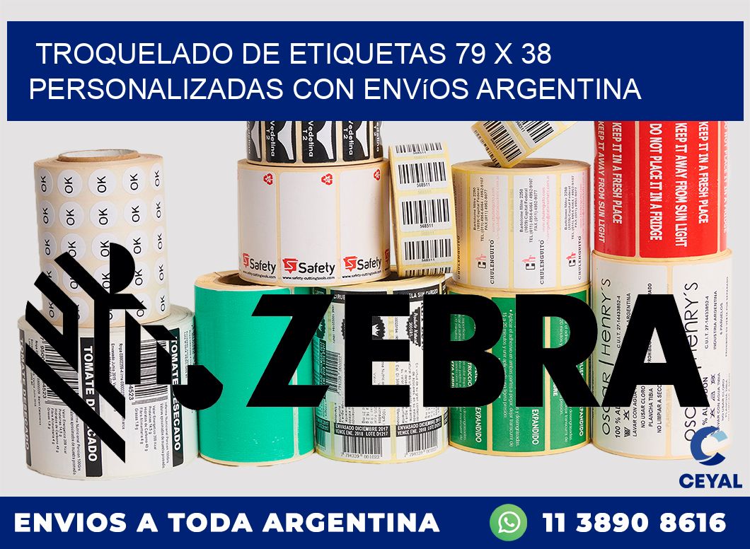 Troquelado de etiquetas 79 x 38 personalizadas con envíos Argentina