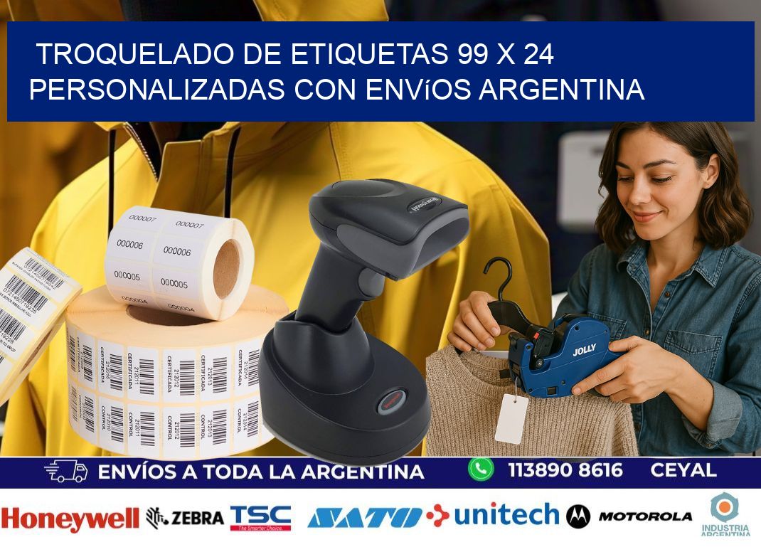 Troquelado de etiquetas 99 x 24 personalizadas con envíos Argentina