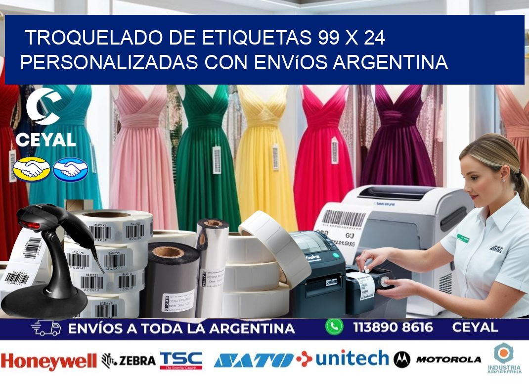 Troquelado de etiquetas 99 x 24 personalizadas con envíos Argentina