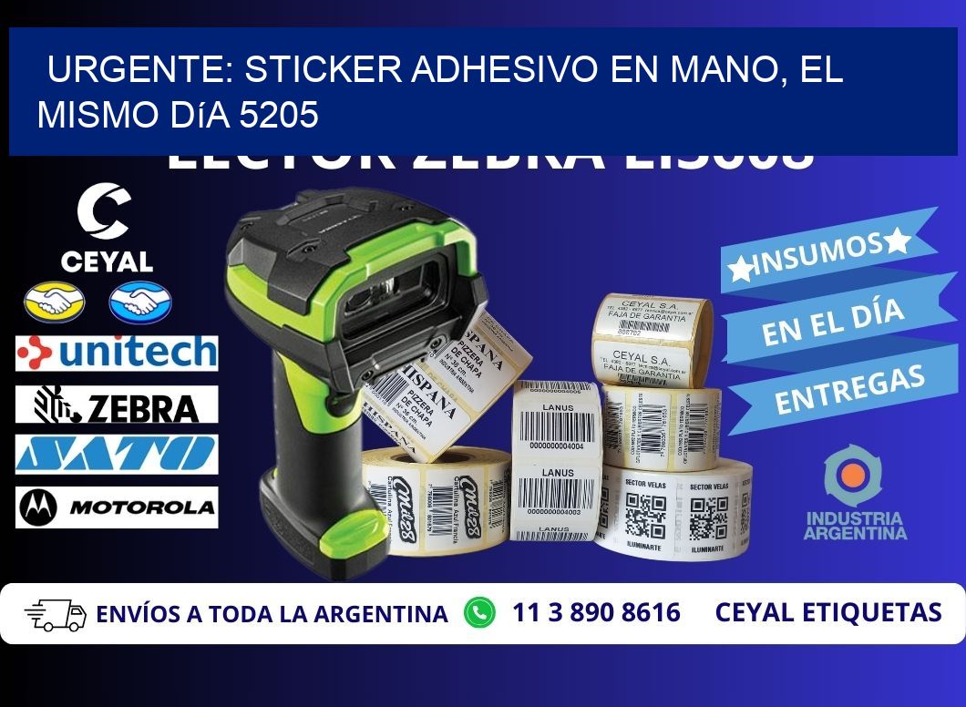 Urgente: Sticker adhesivo en Mano, el Mismo Día 5205