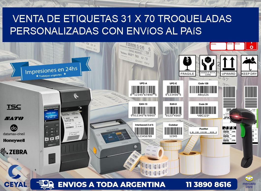 Venta de etiquetas 31 x 70 troqueladas personalizadas con envíos al país