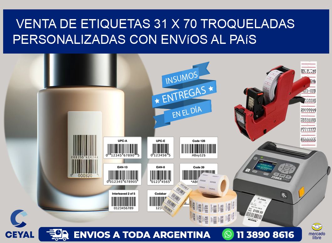Venta de etiquetas 31 x 70 troqueladas personalizadas con envíos al país