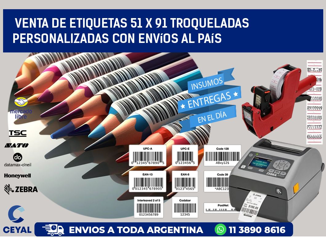 Venta de etiquetas 51 x 91 troqueladas personalizadas con envíos al país