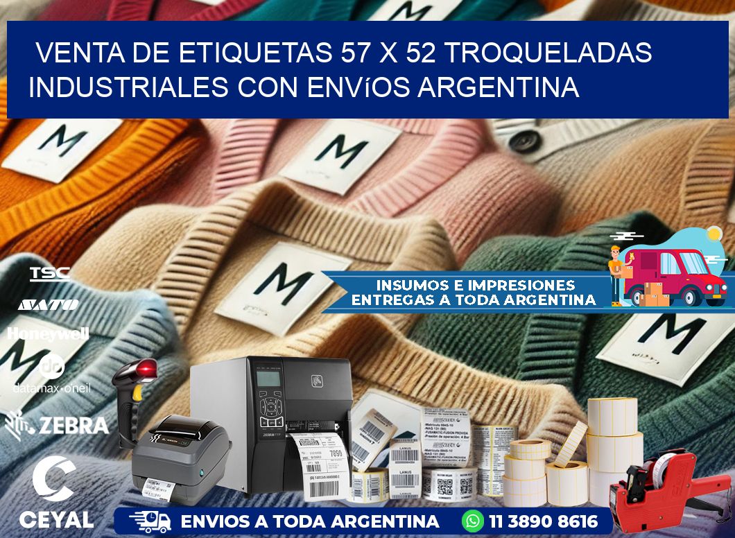 Venta de etiquetas 57 x 52 troqueladas industriales con envíos Argentina