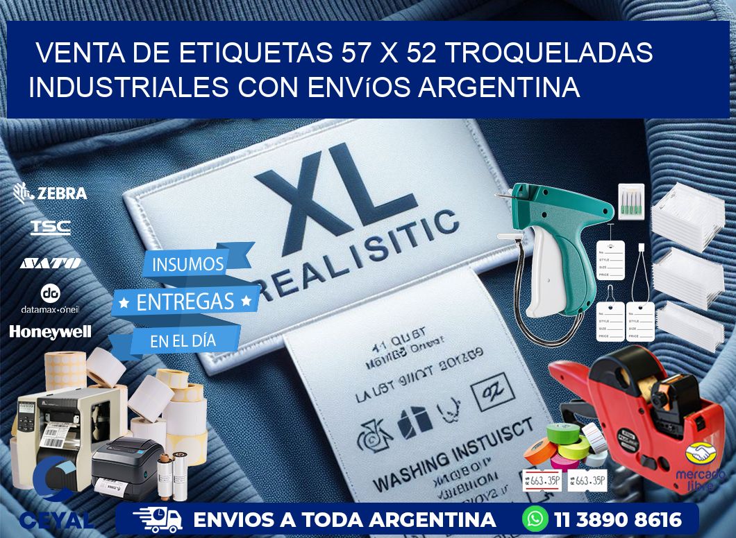 Venta de etiquetas 57 x 52 troqueladas industriales con envíos Argentina