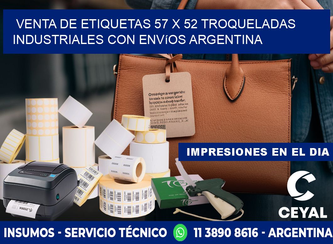 Venta de etiquetas 57 x 52 troqueladas industriales con envíos Argentina