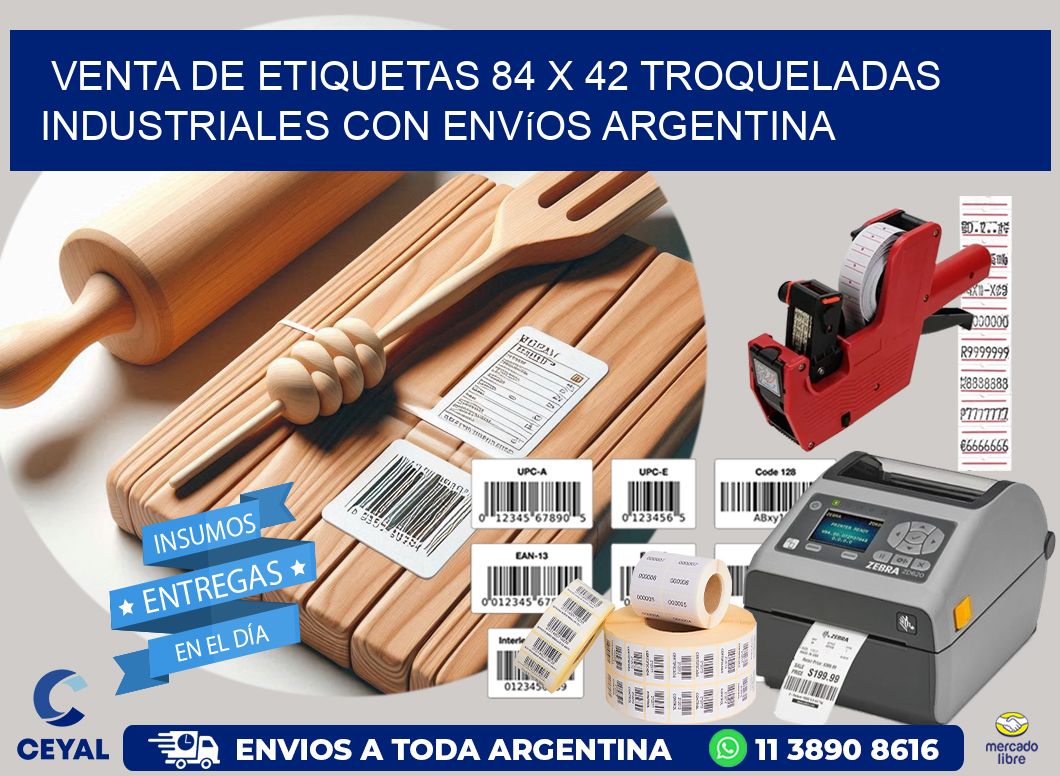 Venta de etiquetas 84 x 42 troqueladas industriales con envíos Argentina