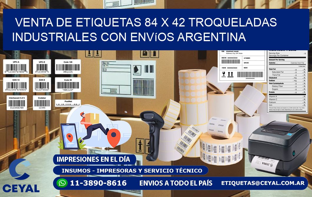 Venta de etiquetas 84 x 42 troqueladas industriales con envíos Argentina