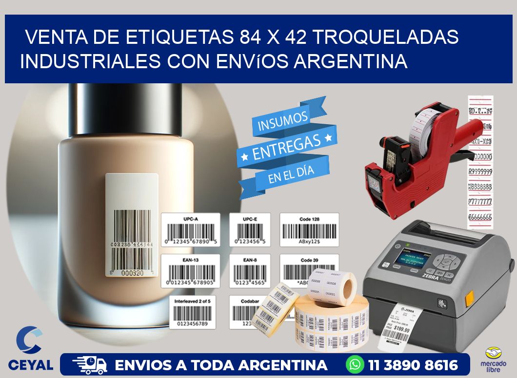 Venta de etiquetas 84 x 42 troqueladas industriales con envíos Argentina