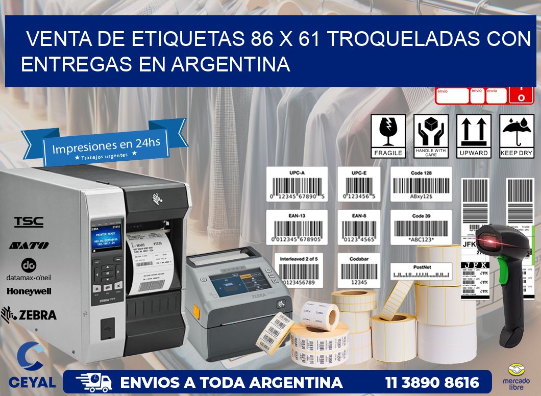 Venta de etiquetas 86 x 61 troqueladas con entregas en Argentina