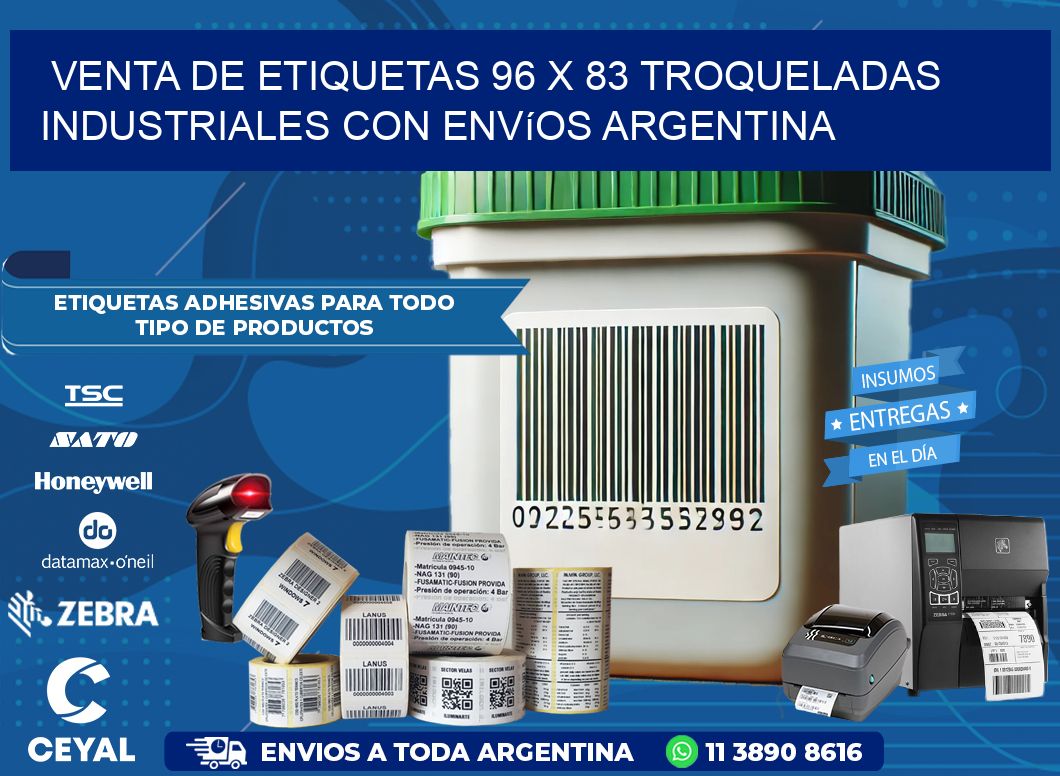 Venta de etiquetas 96 x 83 troqueladas industriales con envíos Argentina