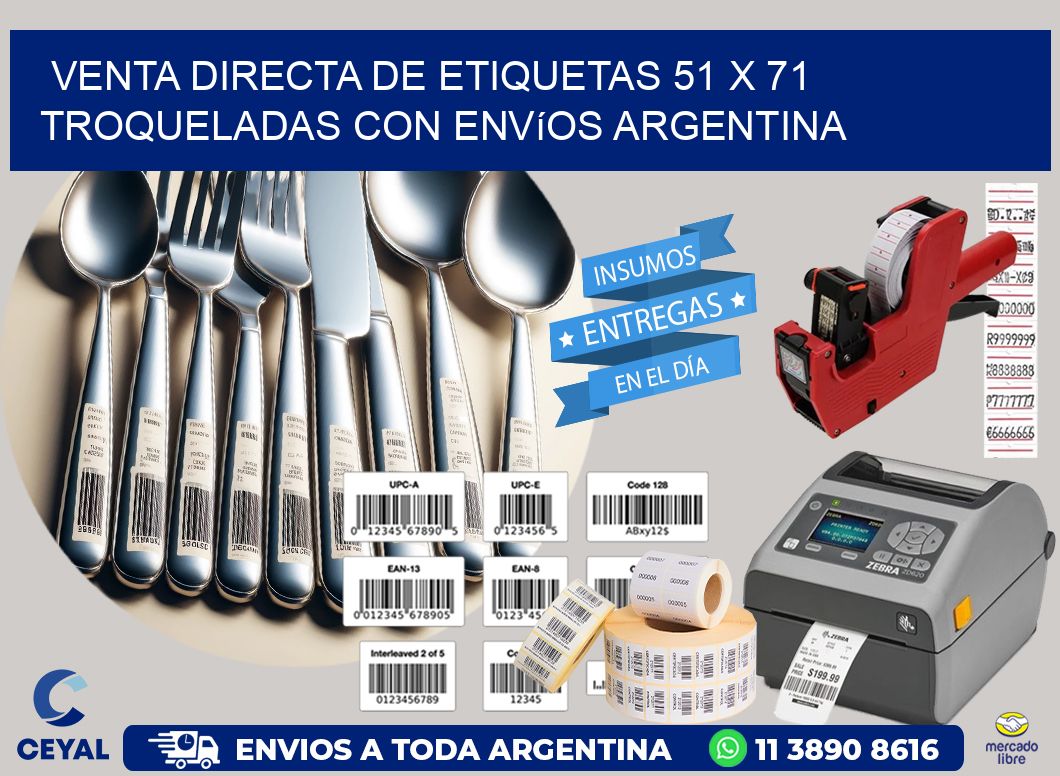 Venta directa de etiquetas 51 x 71 troqueladas con envíos Argentina