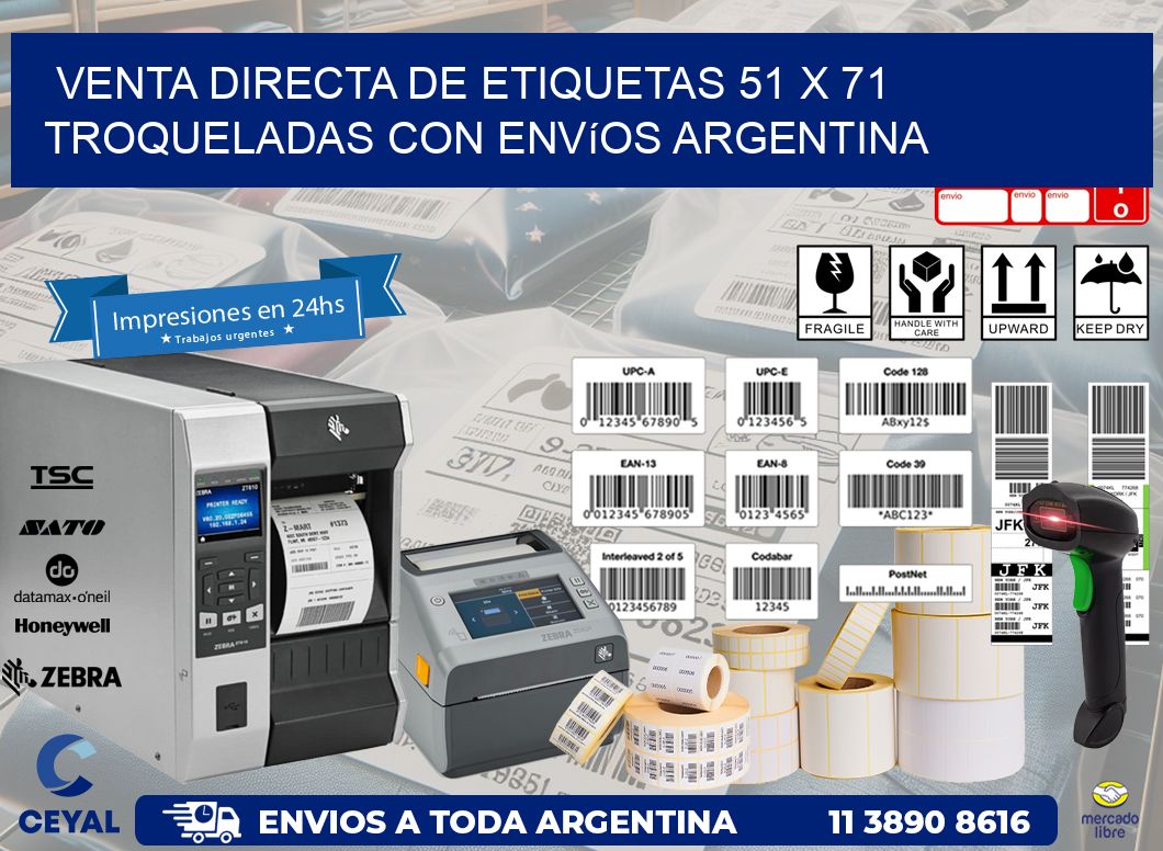 Venta directa de etiquetas 51 x 71 troqueladas con envíos Argentina