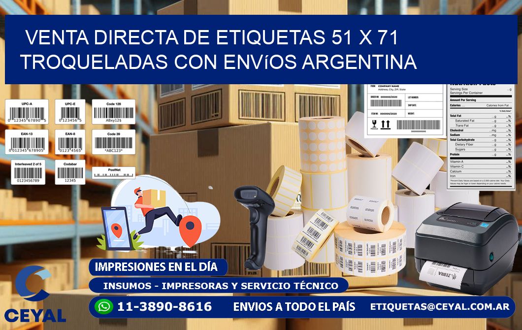 Venta directa de etiquetas 51 x 71 troqueladas con envíos Argentina