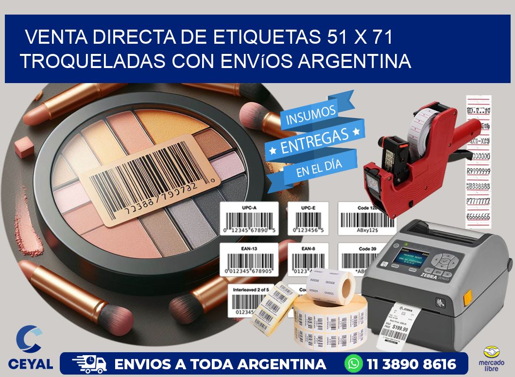 Venta directa de etiquetas 51 x 71 troqueladas con envíos Argentina