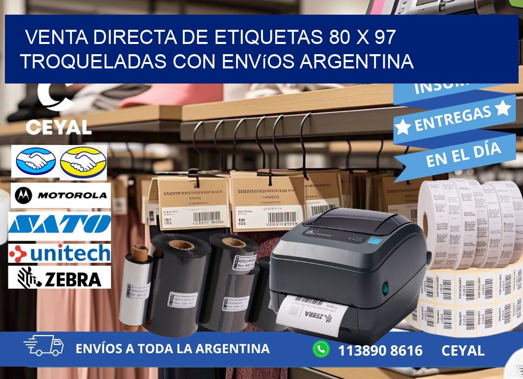 Venta directa de etiquetas 80 x 97 troqueladas con envíos Argentina